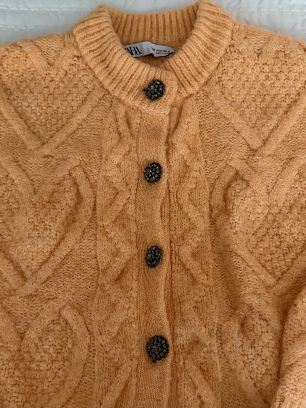 Zara Peach Knit Cardigan with Decorative Button